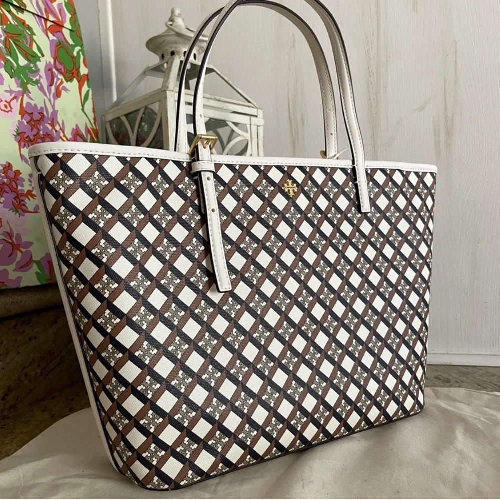 New Tory Burch Women's Geo Logo Mini Top Zip Tote